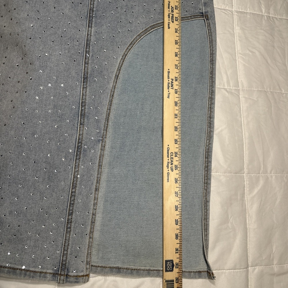 Blue B Collection Denim Skirt Fringe Beaded Glitter Rhinestones Medium - Picture 7 of 10